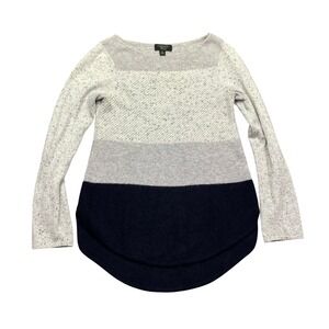 Charter Club Luxury 100% Cashmere Sweater Womens Medium Gray Black Colorblock M